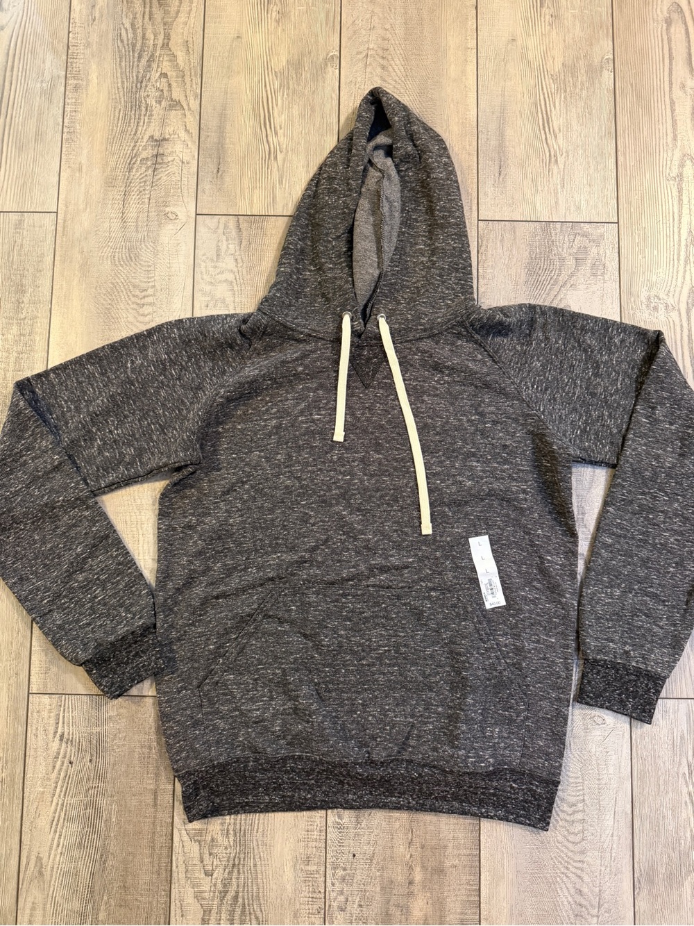 Kohl's Men's Charcoal Heather Hooded Sweatshirt with Cream Drawstrings